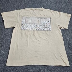 Vintage Y2K Columbia Tshirt Mens Medium Beige Periodic Table Fish Lures Outdoor